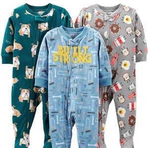 New In Package Pack of 3 Boys Fleece Footed Pajamas